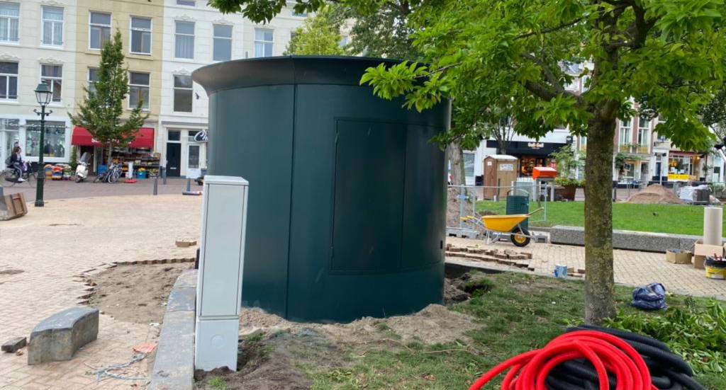 cantiere installazione bagno prefabbricato cantiere in Olanda toilette automatizzata